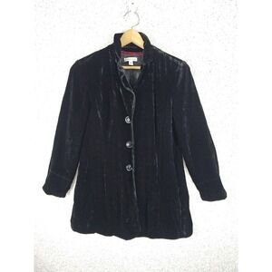 Coldwater Creek Velvet Black Peacoat Size 16 Whimigoth Vampy Goth 90s Silk Blend